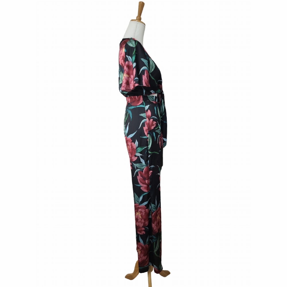 SHOW ME YOUR MUMU JENNA JUMPSUIT WOMENS XS BLACK FLORAL ONE PIECE TIE TOP NEW - Picture 7 of 16